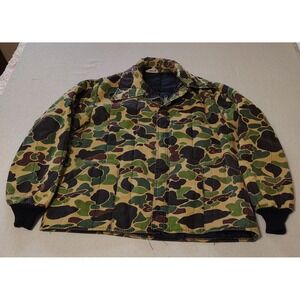 Vintage 60s 70s Camouflage Duck Print Insulated Mens‎ Quilted Winter Coat Sz L